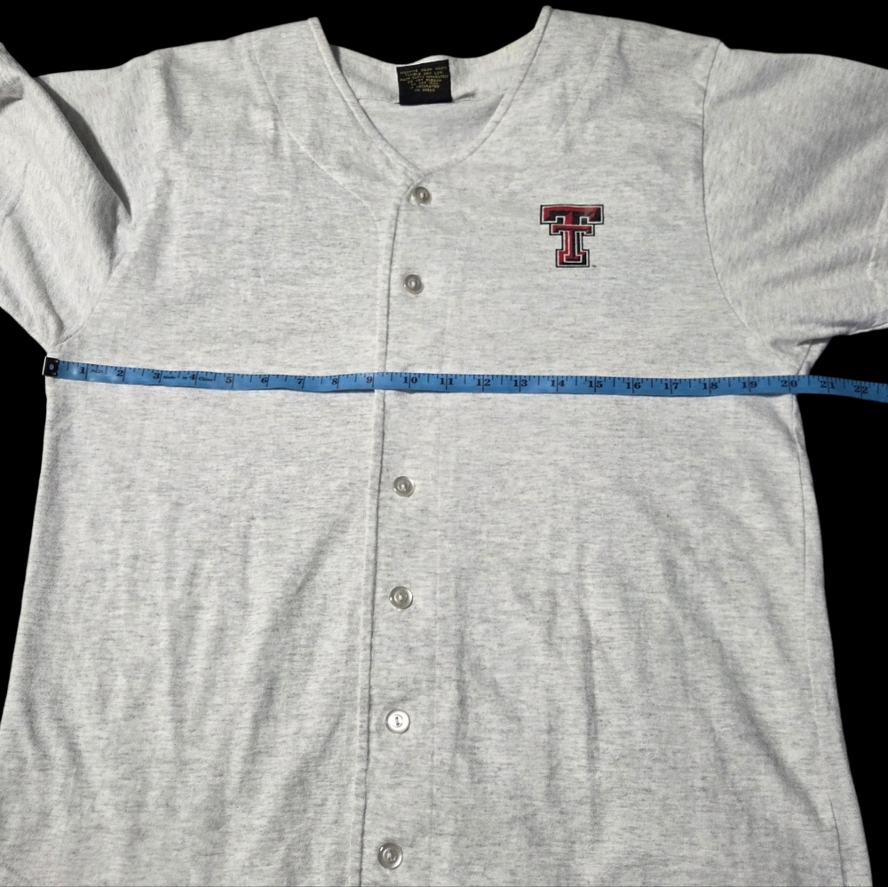 Vtg Texas Tech Baseball Jersey Logo Button-Up Gray USA Medium Heron Bay Shirt - Picture 7 of 8
